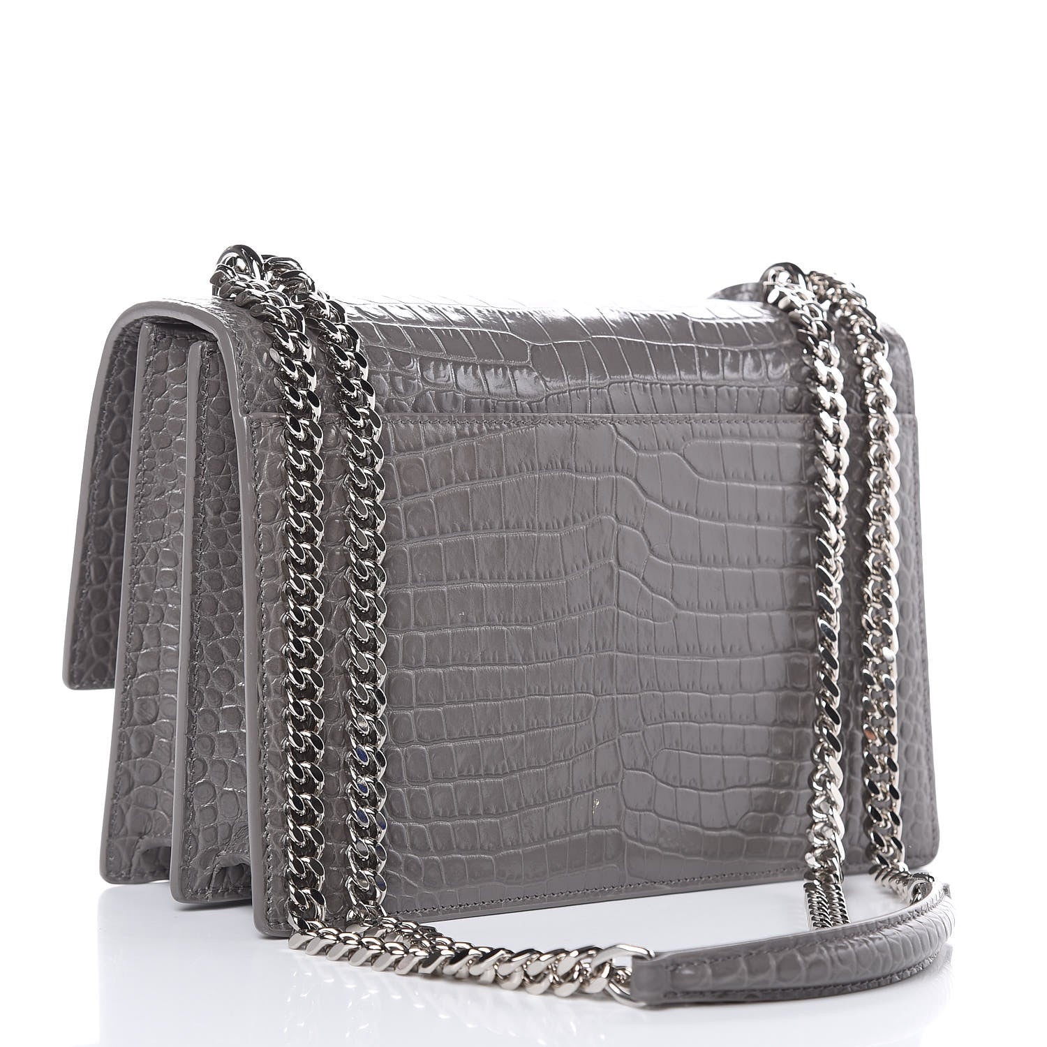Saint Laurent Calfskin Crocodile Embossed Medium Monogram Sunset Fog 3 of 11