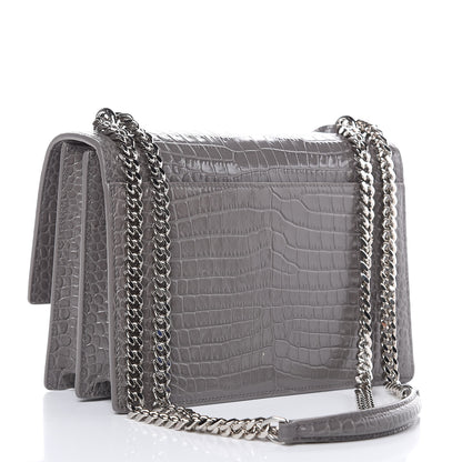 Saint Laurent Calfskin Crocodile Embossed Medium Monogram Sunset Fog 3 of 11