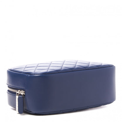 Chanel Lambskin Quilted Medium Curvy Pouch Cosmetic Case Blue 3 of 9
