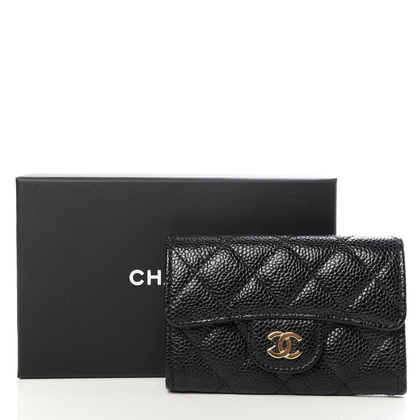 Caviar Quilted Flap Card Holder Wallet Black