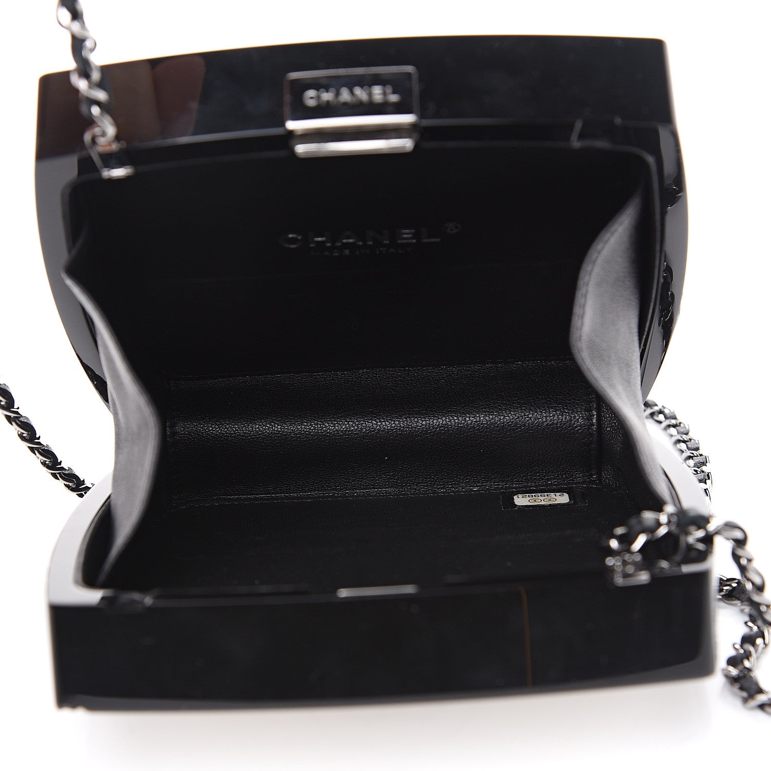 Chanel Plexiglass Compact Box Clutch Black Ivory 4 of 11