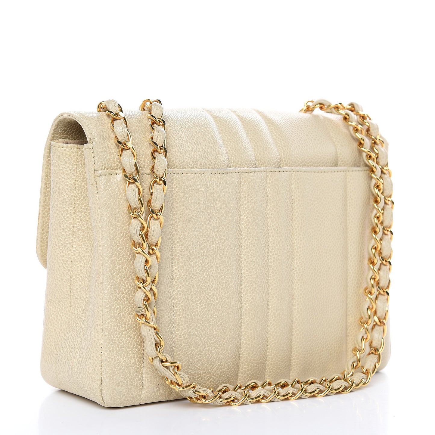 Caviar Vertical Quilted Small Single Flap Beige