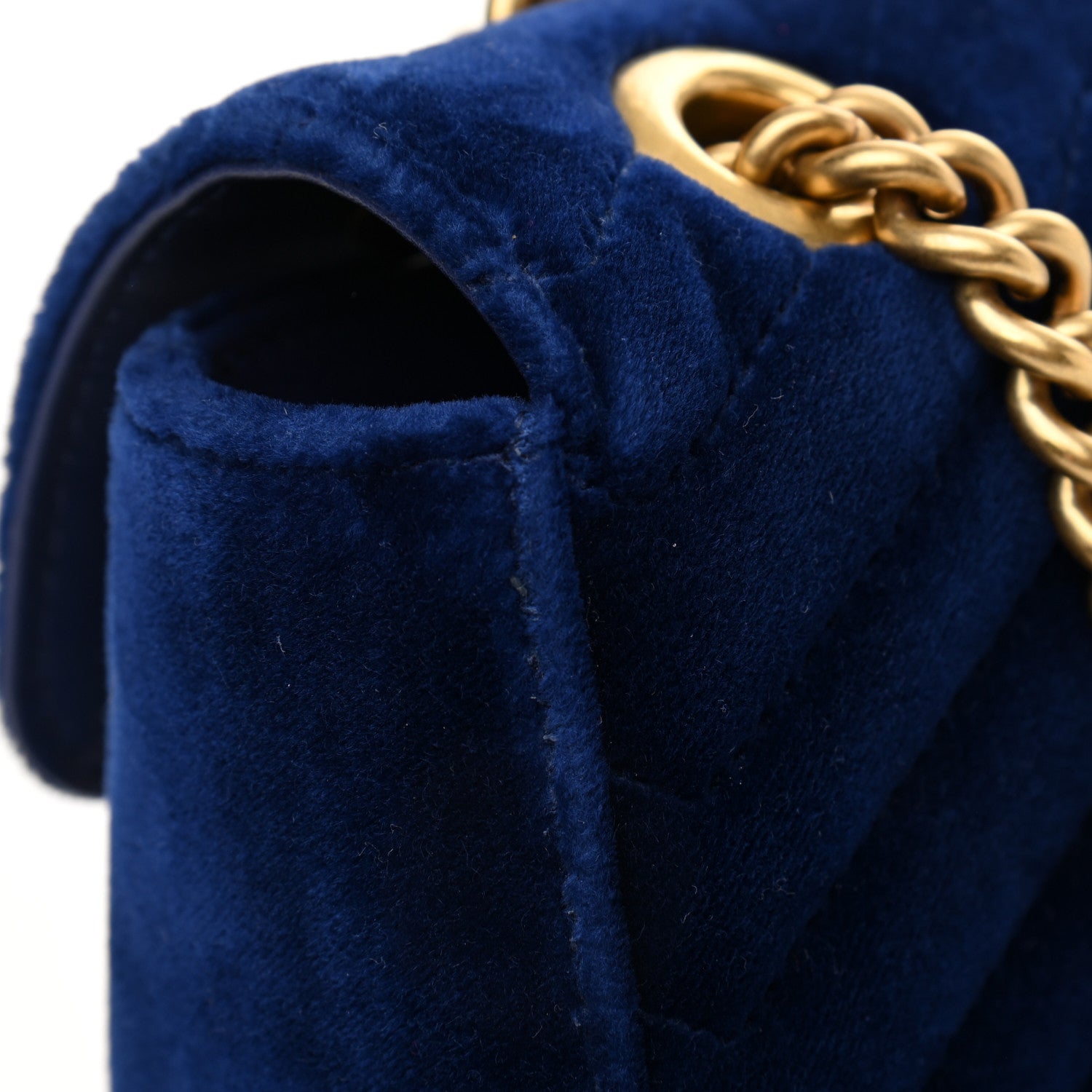 Gucci Velvet Matelasse Deer Embroidered Small GG Marmont Shoulder Bag Cobalt 12 of 12