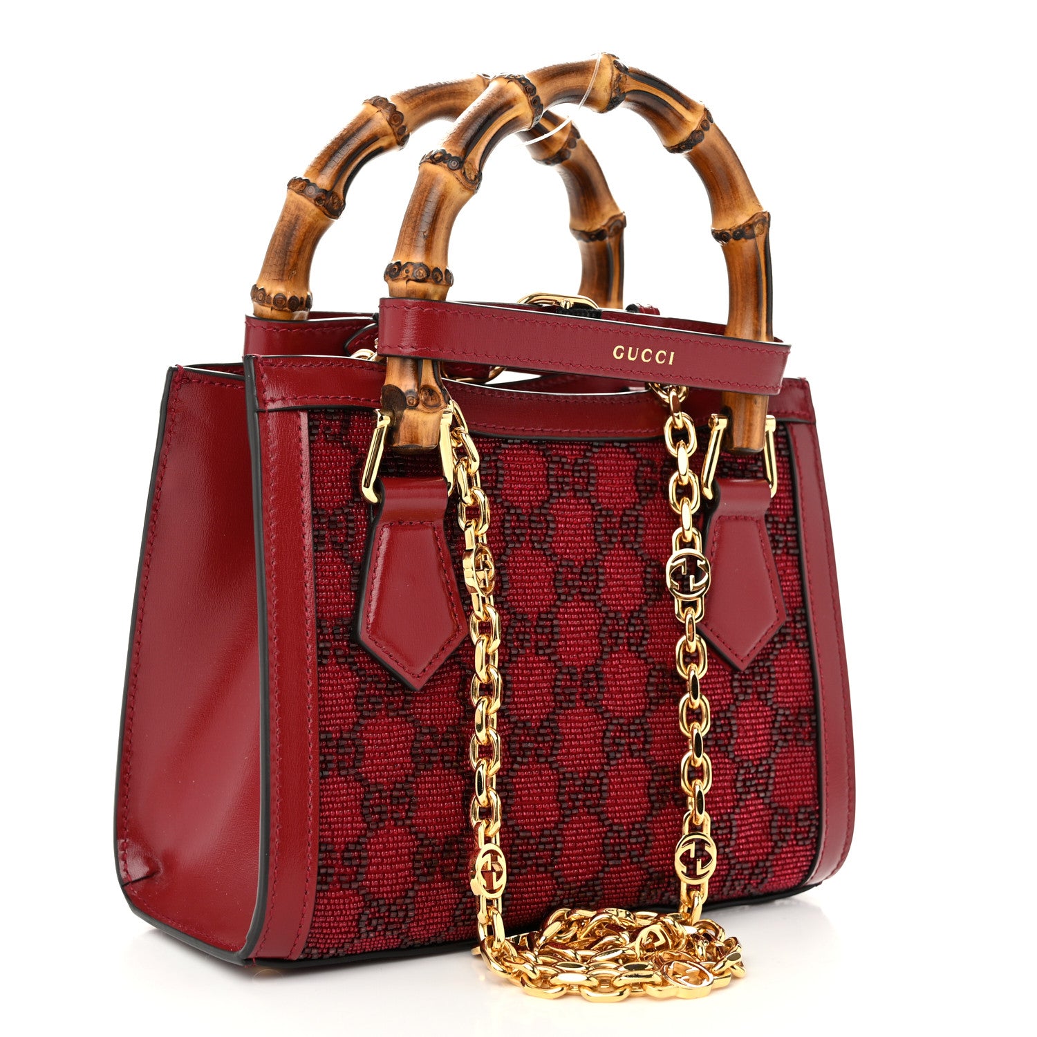 Gucci New Canvas Charisma Calfskin Crystal GG Monogram Mini Diana Tote Bag New Cherry Red 3 of 10