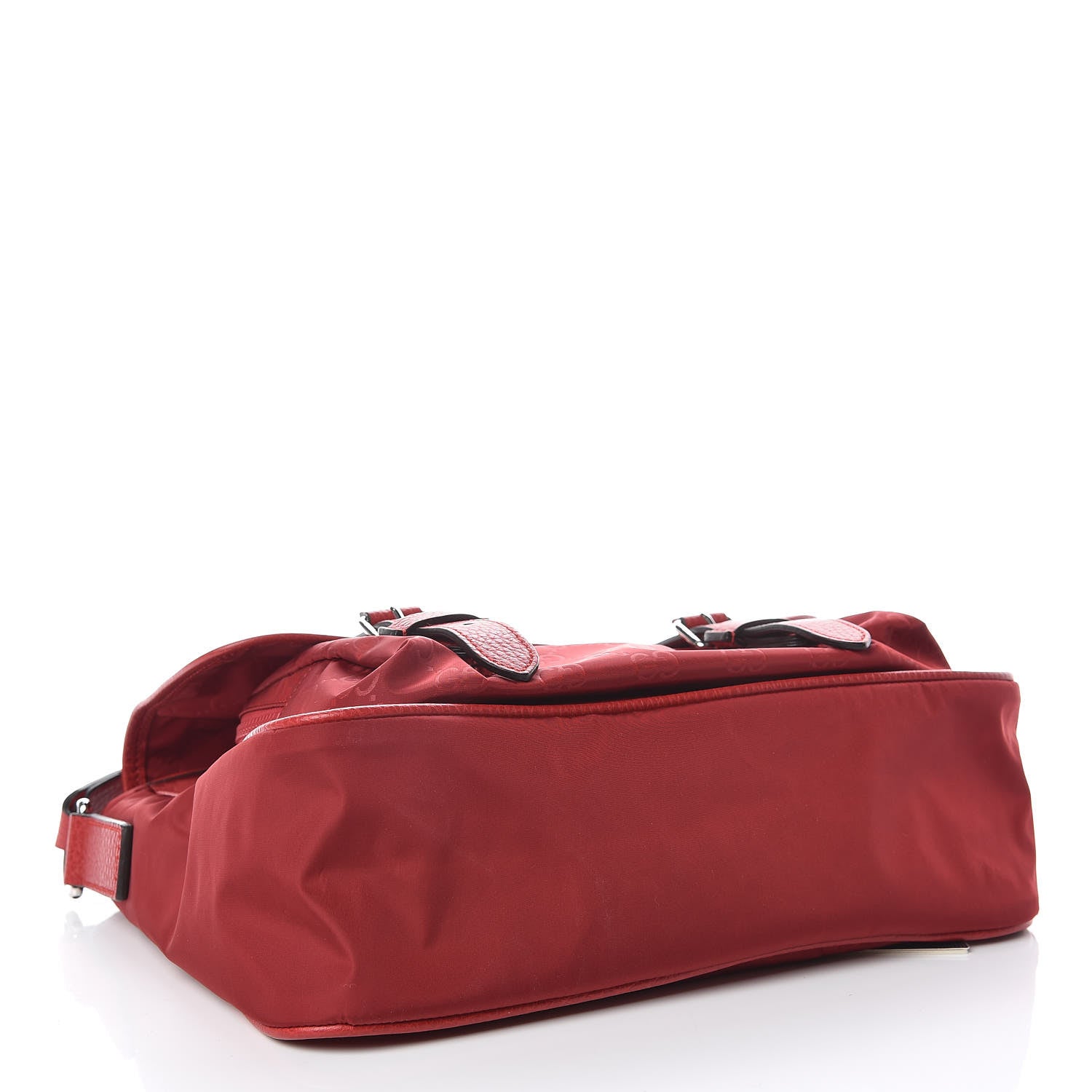 Gucci Nylon Monogram Double Buckle Flap Messenger Bag Vibrant Red 4 of 10