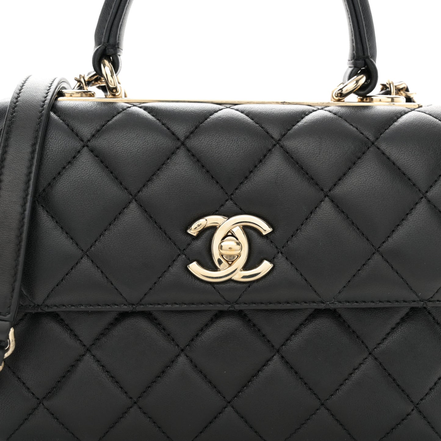 Lambskin Quilted Mini Trendy CC Dual Handle Flap Bag Black