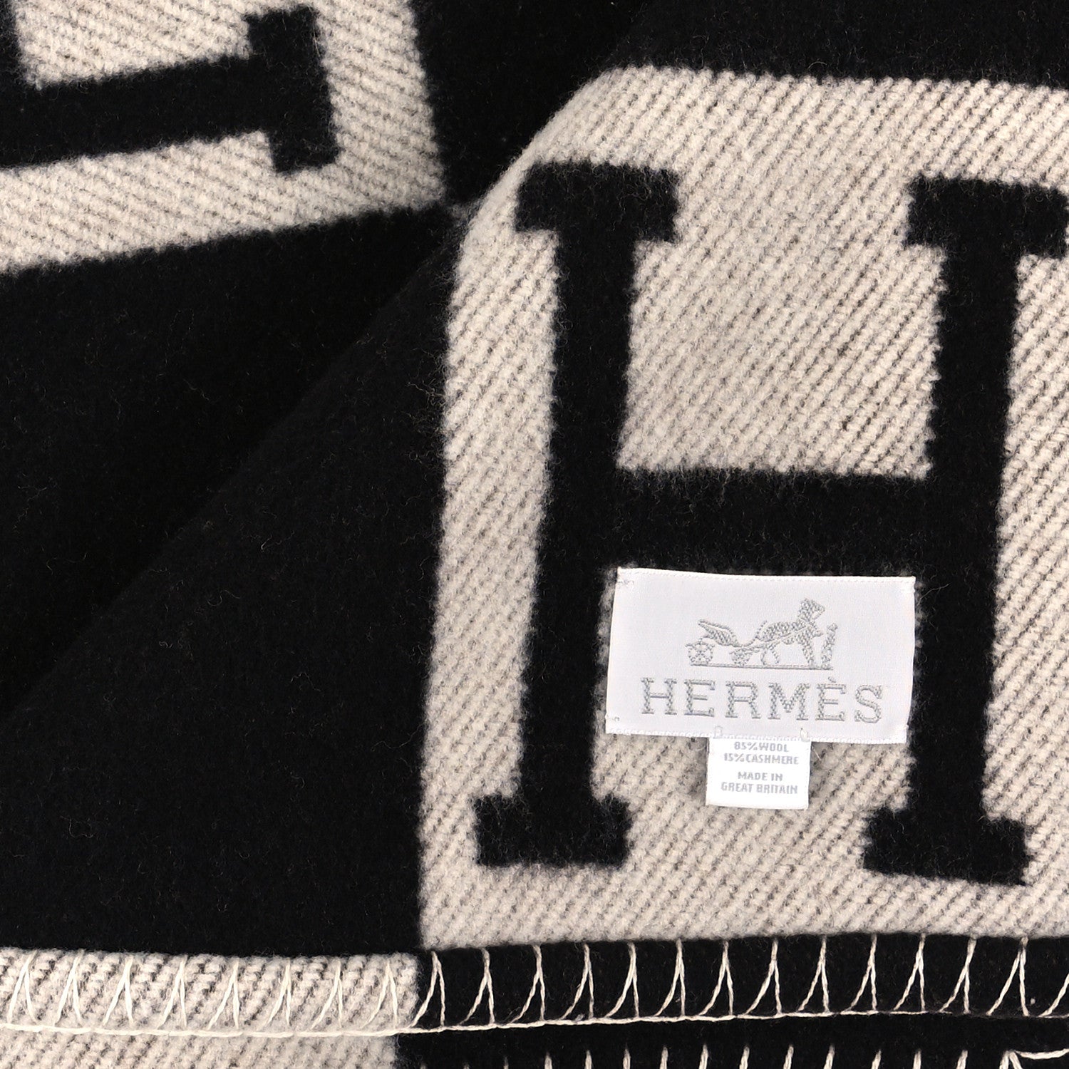 Hermes Wool Cashmere Avalon Blanket Ecru Black 3 of 3