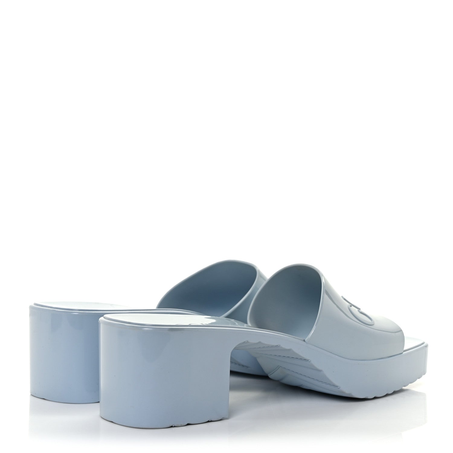 Gucci Rubber Gucci Logo Womens Platform 20/60mm Slide Sandals 42 Porcelain Light Blue 4 of 10