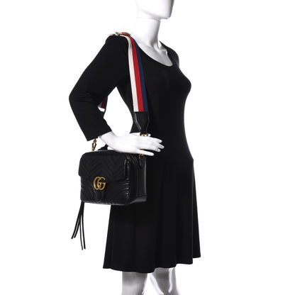 Gucci Calfskin Matelasse Sylvie Web Small GG Marmont Top Handle Shoulder Bag Black 2 of 23