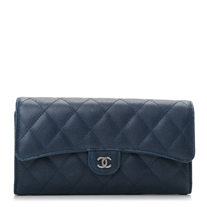Chanel Caviar Quilted Large Gusset Flap Wallet Navy 1 of 8