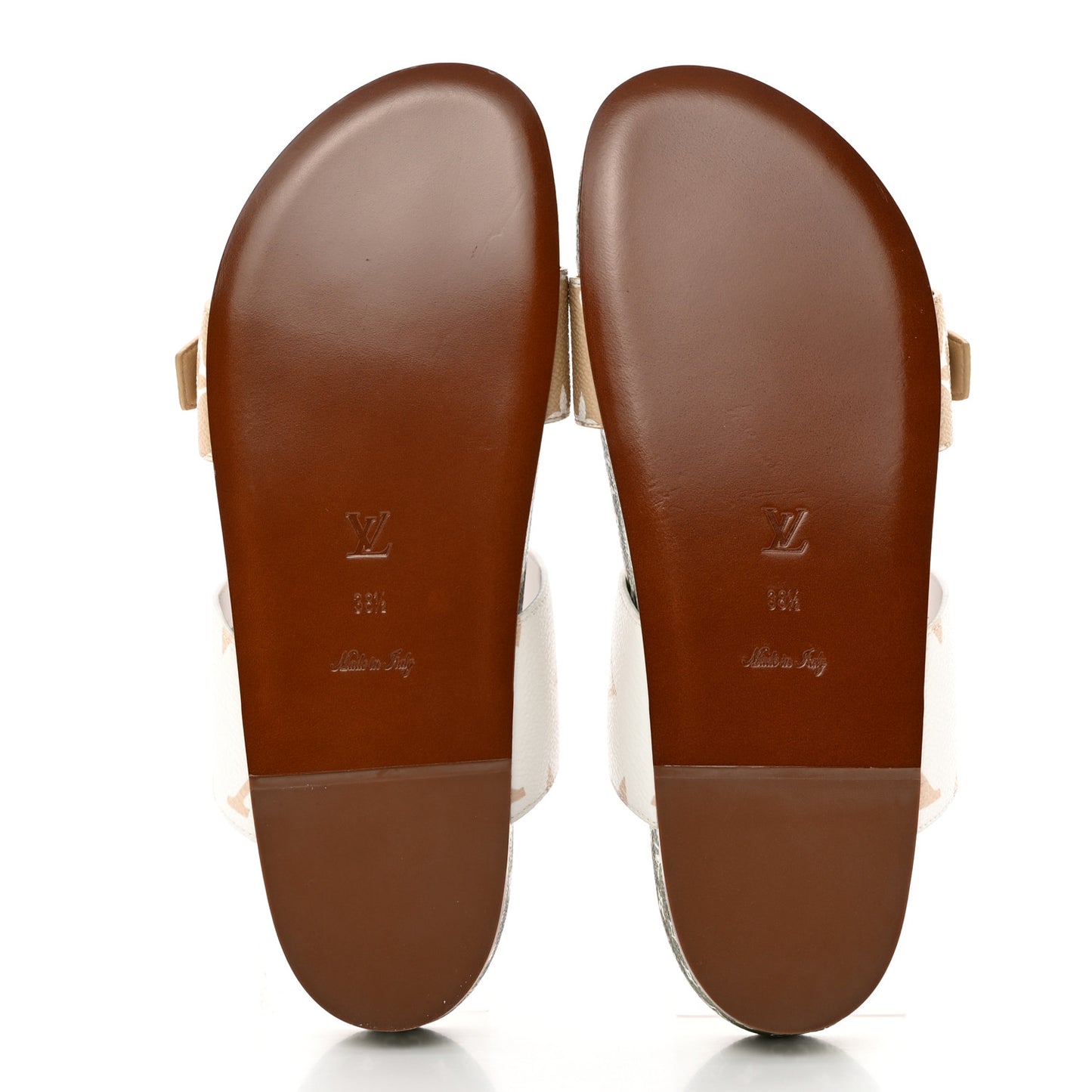 Monogram Giant Bom Dia Flat Mule Sandals 38.5 White Moka