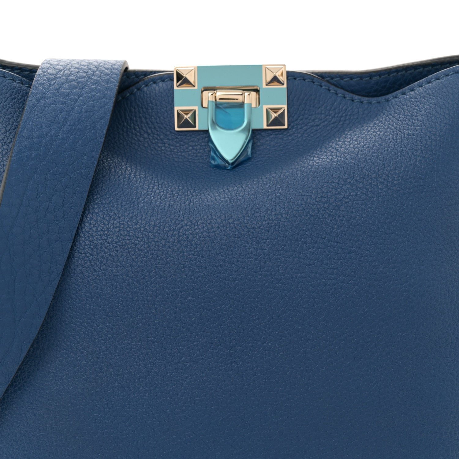 Valentino Garavani Pebbled Calfskin Small Rockstud Flip-Lock Messenger Bag Blu Delft 7 of 9