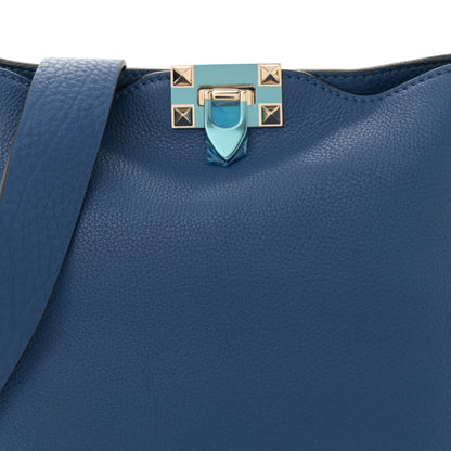 Valentino Garavani Pebbled Calfskin Small Rockstud Flip-Lock Messenger Bag Blu Delft 7 of 9