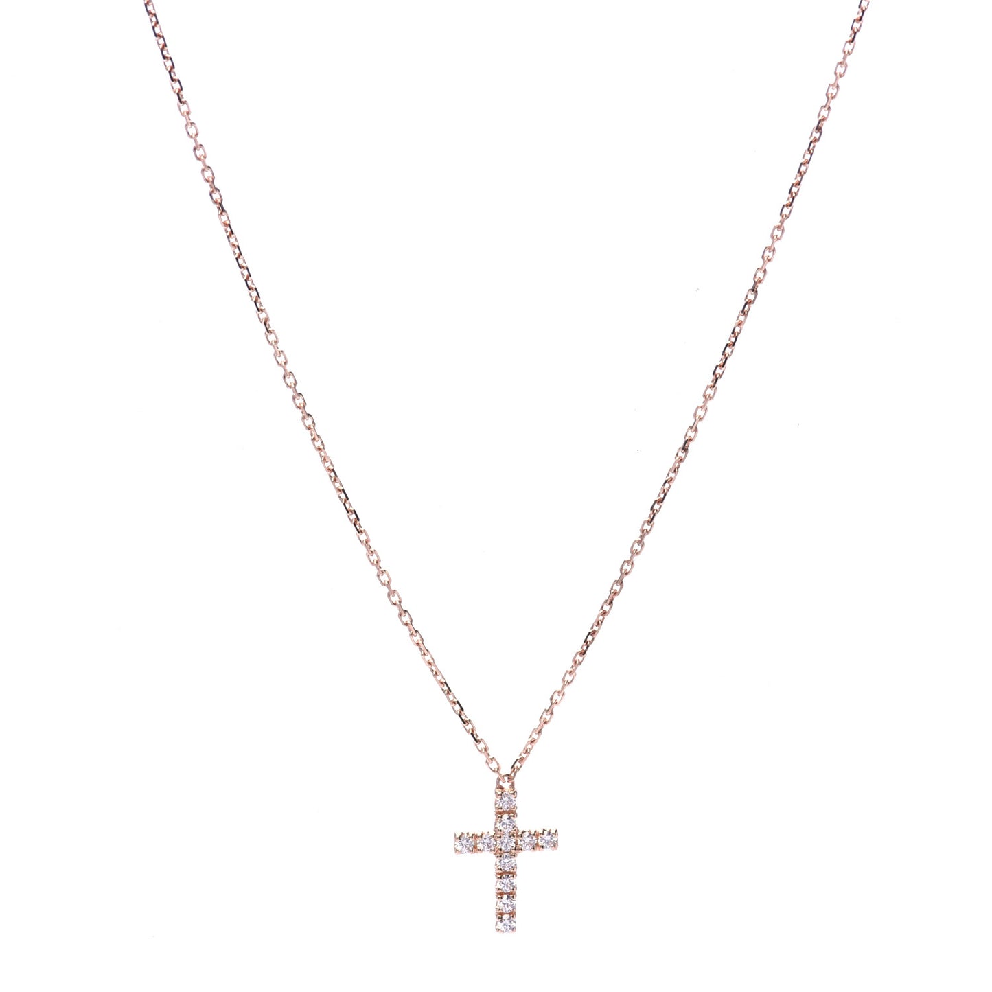 18K Pink Gold Diamond Symbols Cross Pendant Necklace