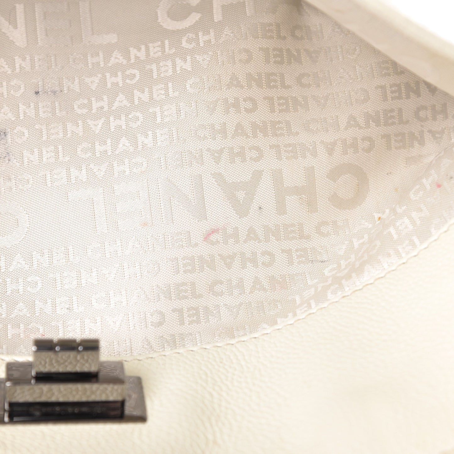 Calfskin Mademoiselle Lock Cerf Shopper Tote White