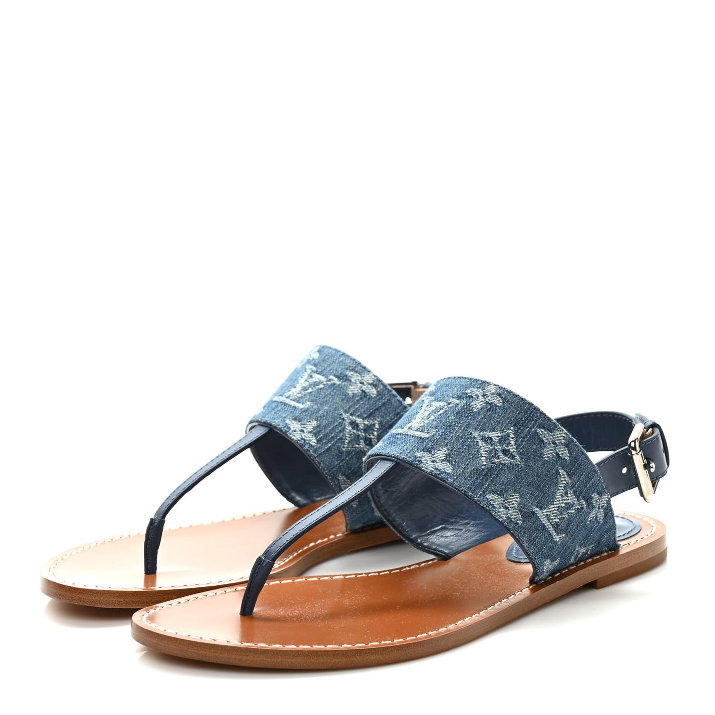 Monogram Denim Starboard Flat Thong Sandal 39 Blue
