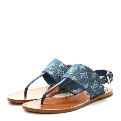 Louis Vuitton Monogram Denim Starboard Flat Thong Sandal 39 Blue 3 of 8