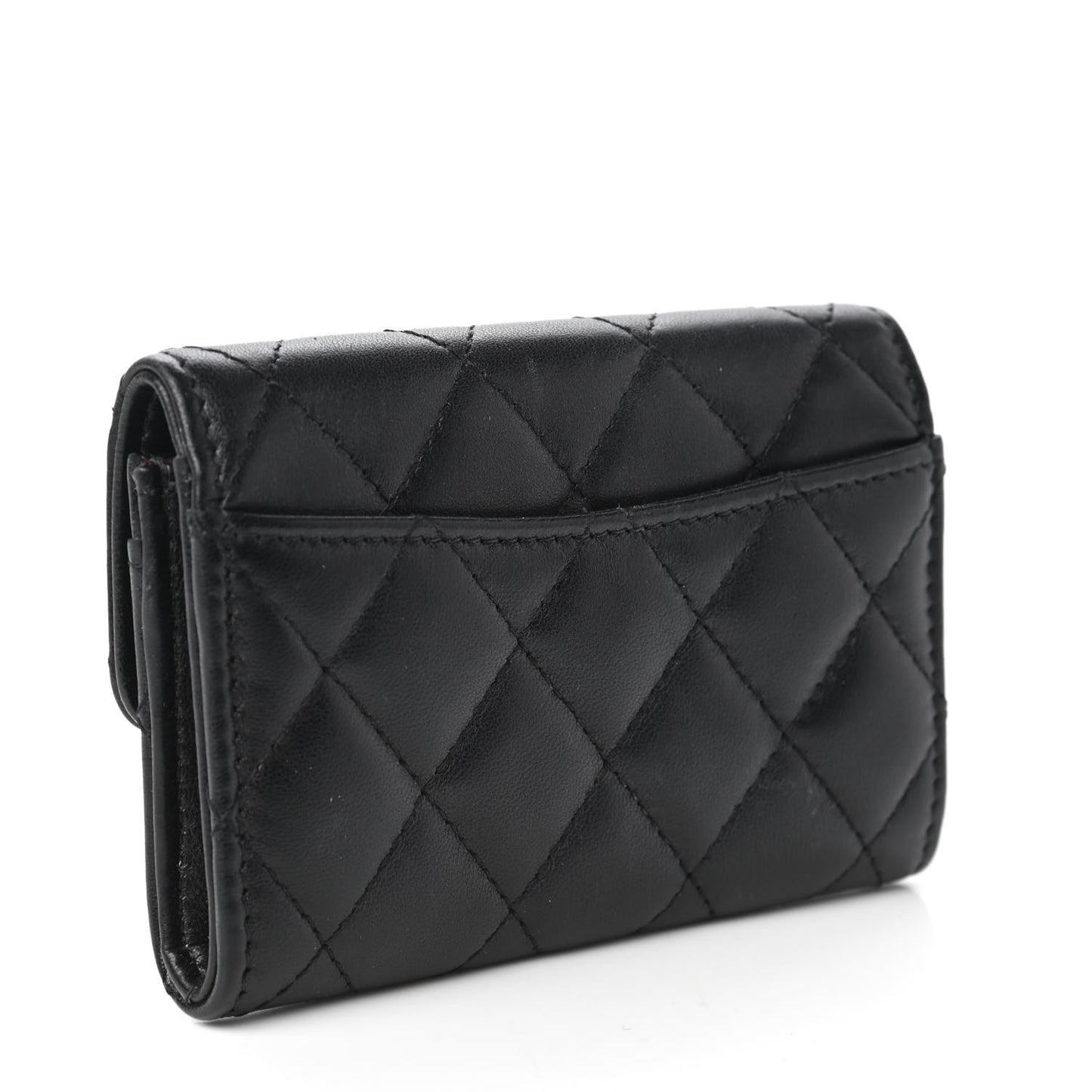 Lambskin Quilted Flap Card Holder Black