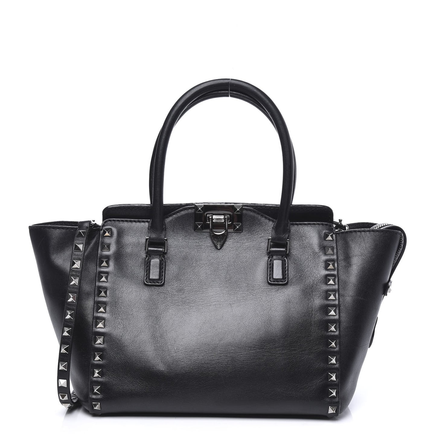 Vitello Small Rockstud Double Handle Tote Black
