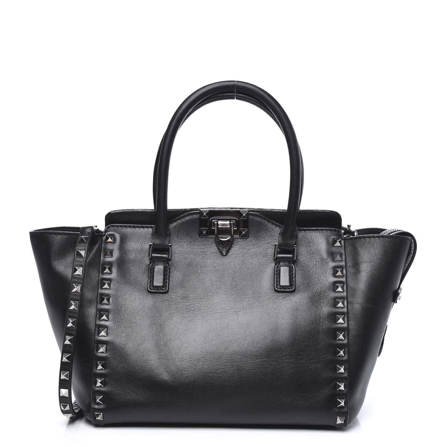 Valentino Garavani Vitello Small Rockstud Double Handle Tote Black 1 of 9