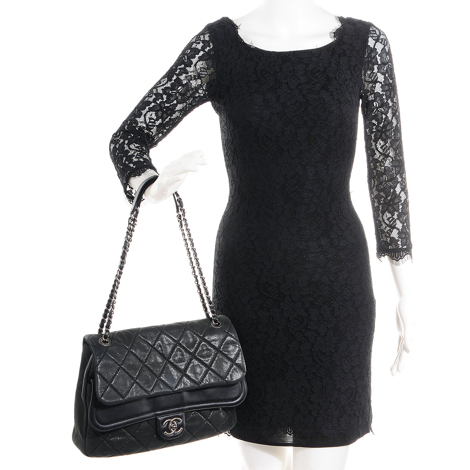 Chanel Iridescent Calfskin In the Mix Jumbo Double Flap Black 2 of 19