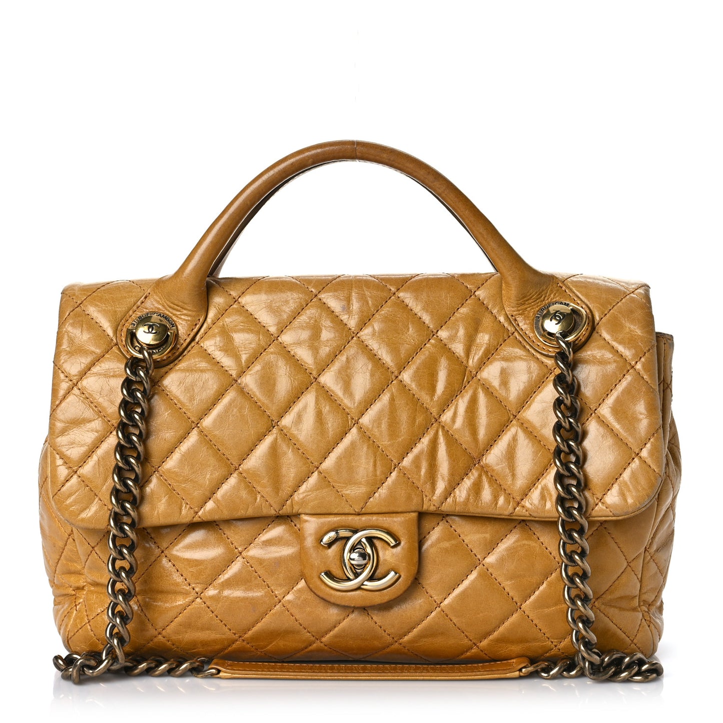 Glazed Calfskin Castle Rock Medium Flap Yellow