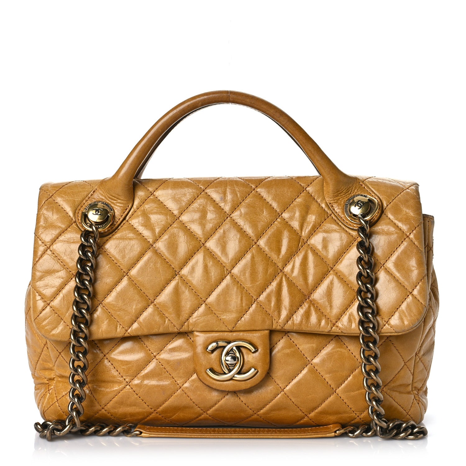 Chanel Glazed Calfskin Castle Rock Medium Flap Yellow 1 of 20