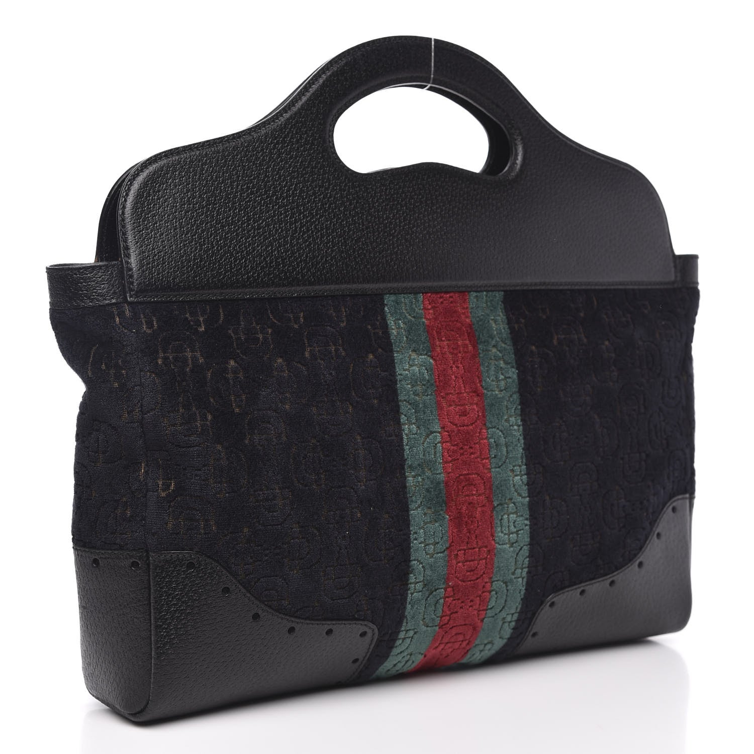 Gucci Velvet Horsebit Embossed Medium Punch Top Handle Tote Black 3 of 10