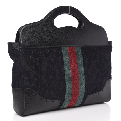 Gucci Velvet Horsebit Embossed Medium Punch Top Handle Tote Black 3 of 10