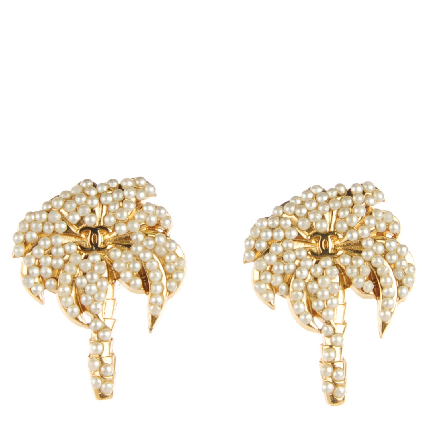 Chanel Pearl CC Palm Tree Earrings Gold 1 of 5