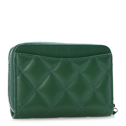 Chanel Lambskin Quilted Zip Around Coin Purse Wallet Green 3 of 8