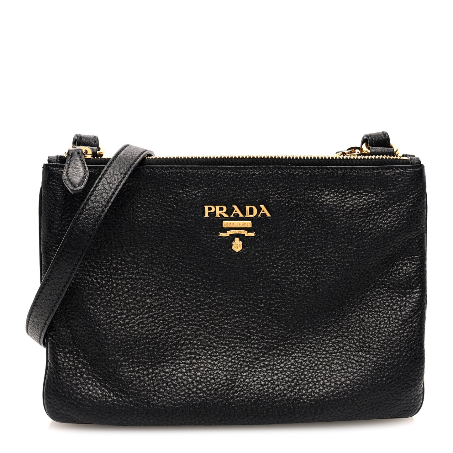 Vitello Phenix Double Zip Crossbody Bag Black