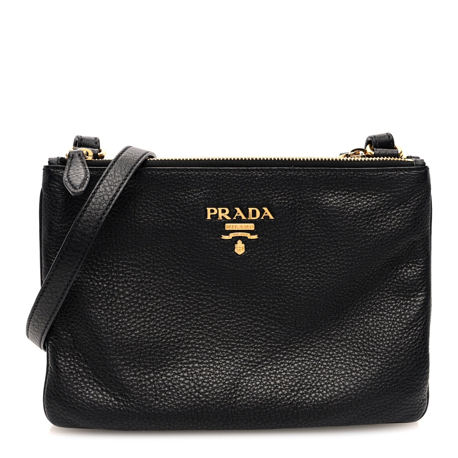 Prada Vitello Phenix Double Zip Crossbody Bag Black 1 of 10