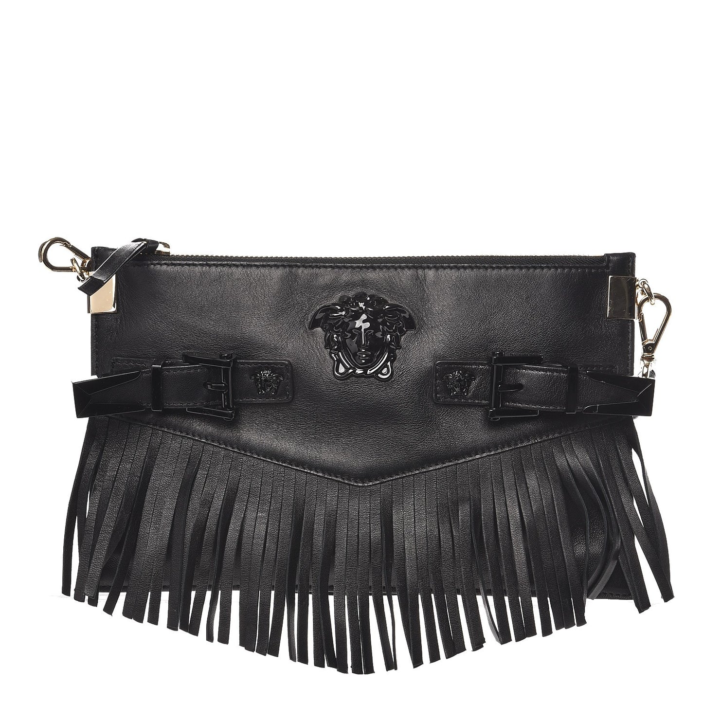 Calfskin Palazzo Fringe Crossbody Bag Black