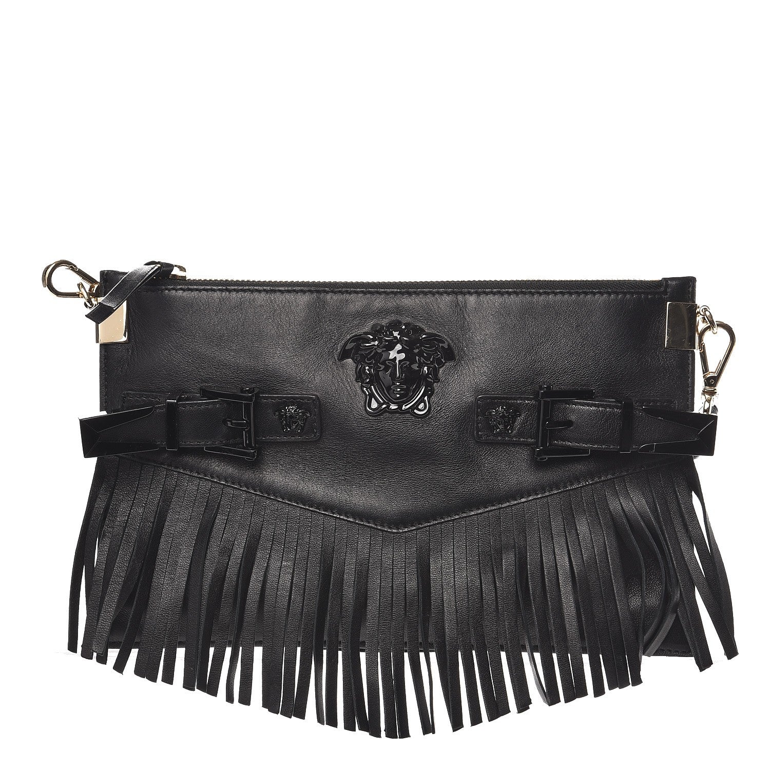 Versace Calfskin Palazzo Fringe Crossbody Bag Black 1 of 8
