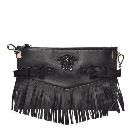 Versace Calfskin Palazzo Fringe Crossbody Bag Black 1 of 8