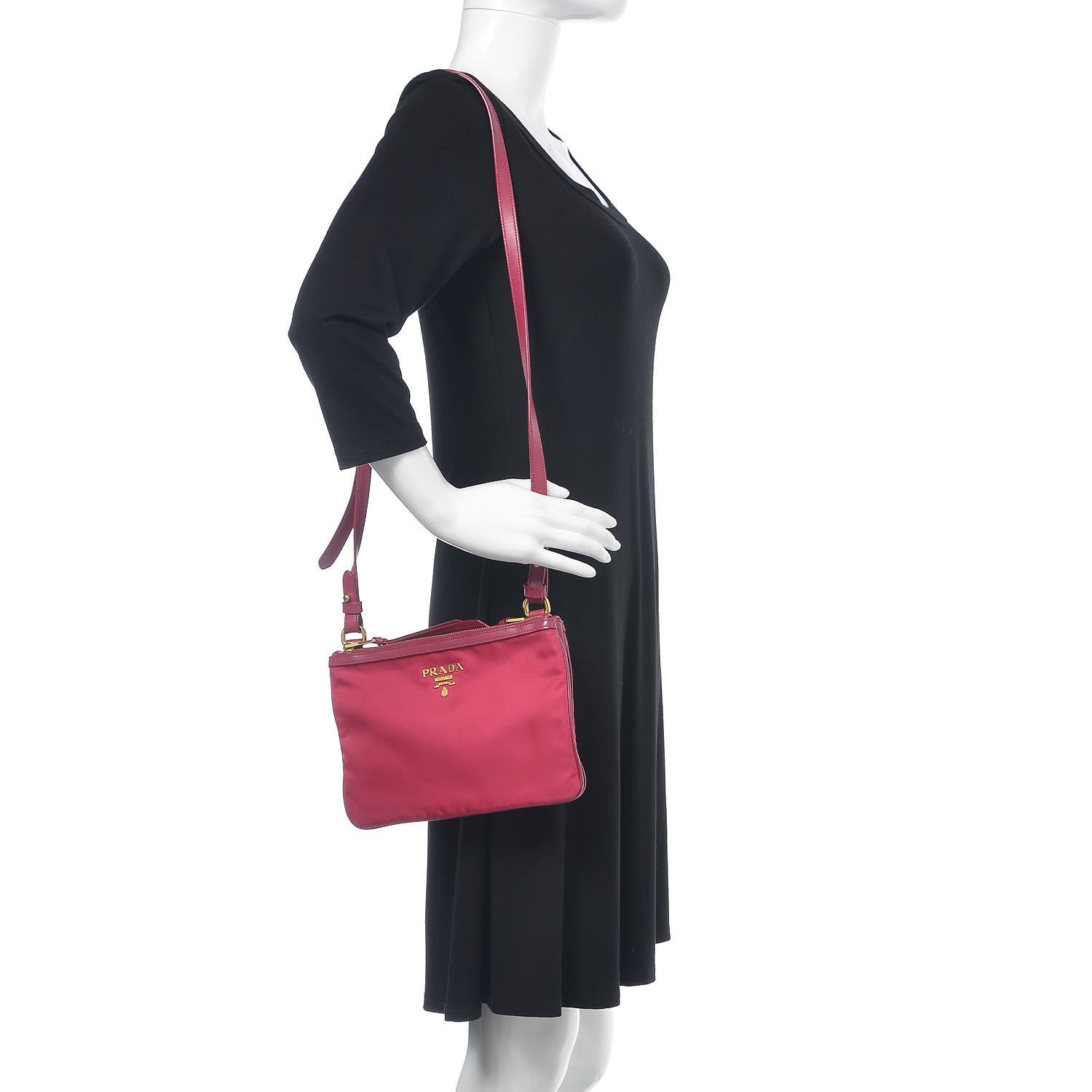 Prada Tessuto Nylon Soft Calf Double Zip Crossbody Bag Ibisco 2 of 11