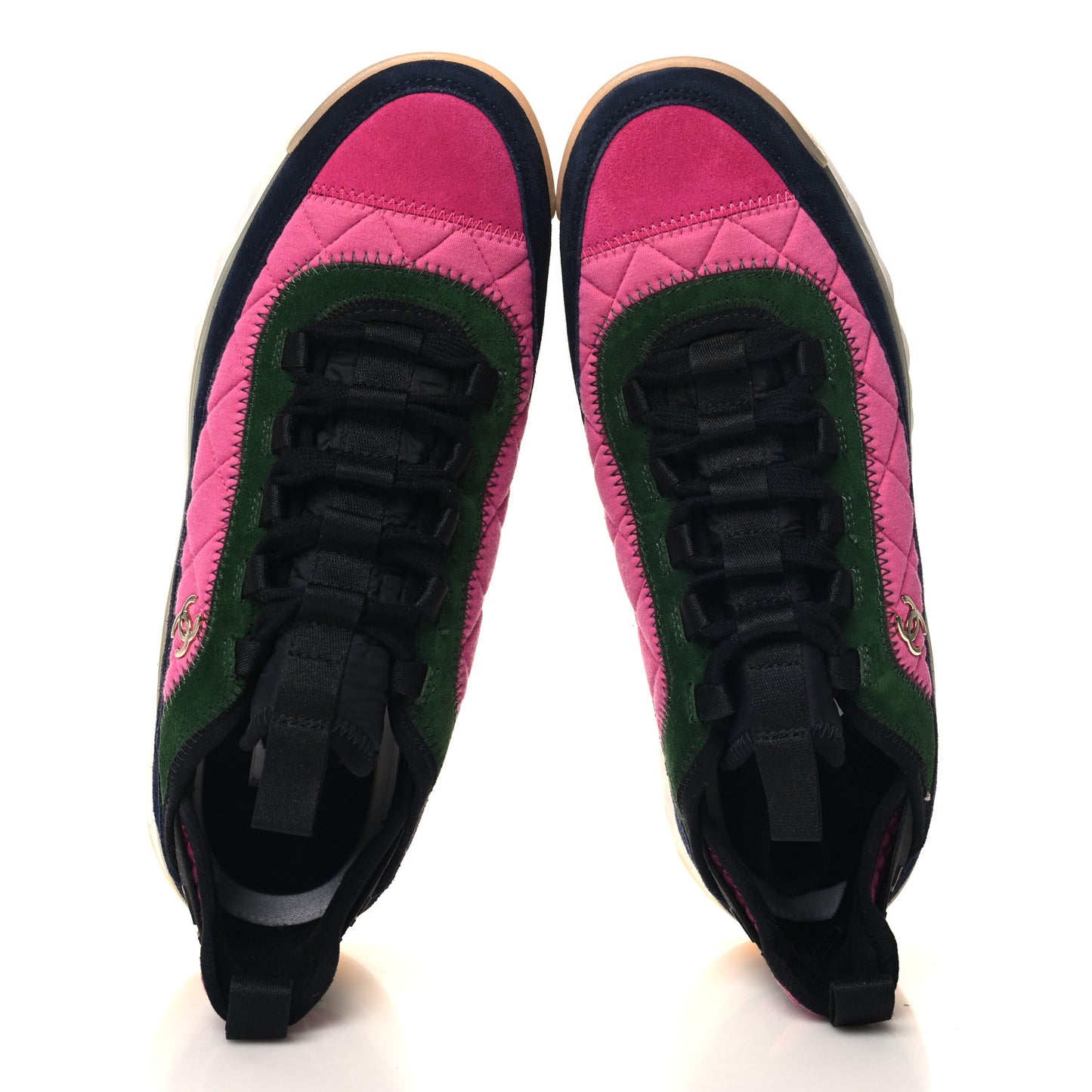 Velvet Calfskin Mixed Fibers CC Sneakers 41 Dark Pink Green