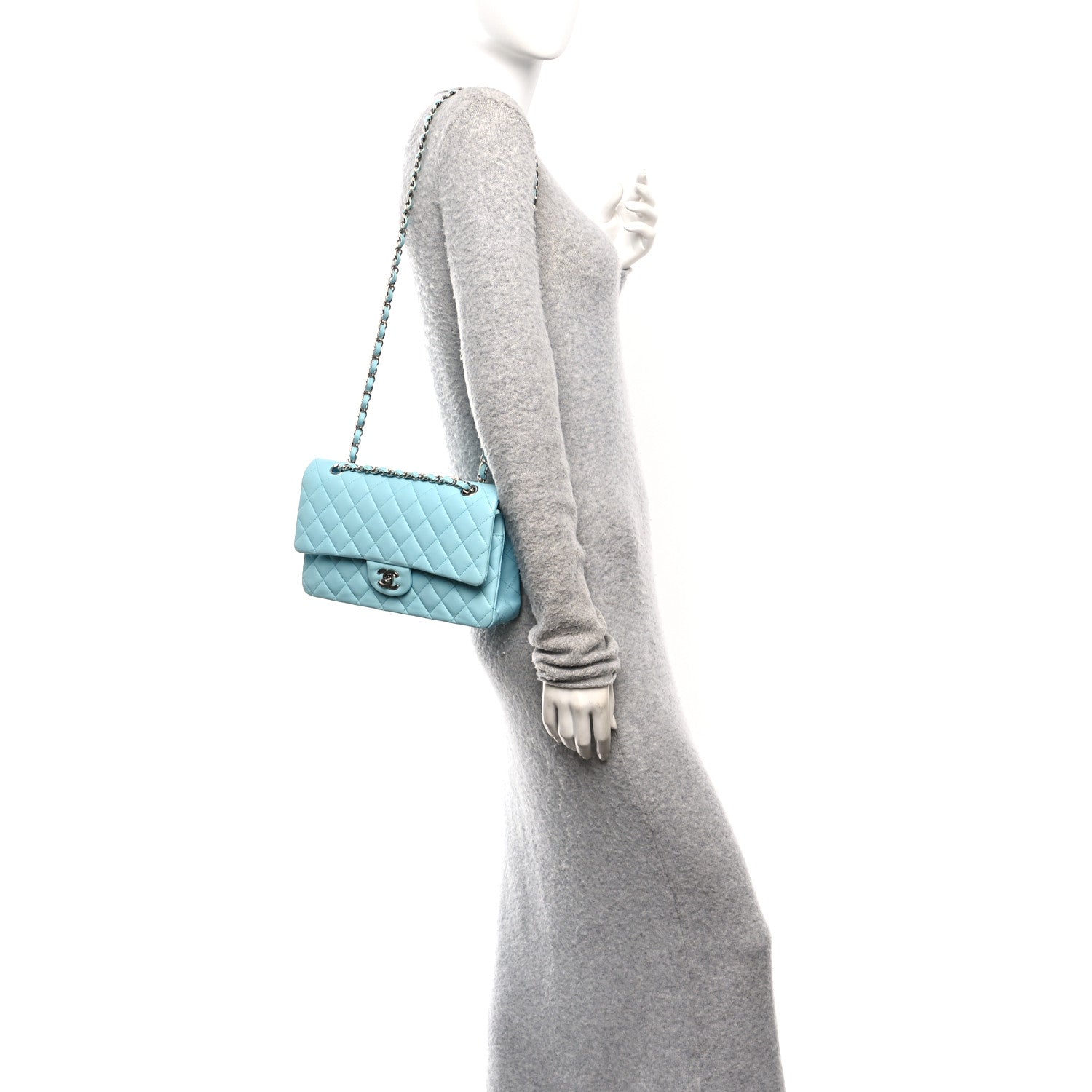 Chanel Lambskin Quilted Medium Double Flap Light Blue 2 of 10