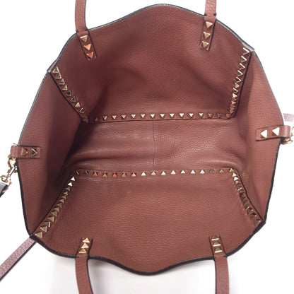 Valentino Garavani Grained Calfskin Small Rockstud Reversible Tote Grey Dark Rose 11 of 20