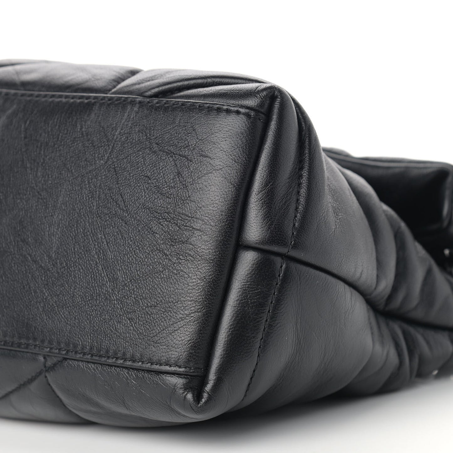 Lambskin Quilted Small Loulou Puffer Monogram Chain Satchel Black