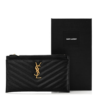 Saint Laurent Grain De Poudre Chevron Monogram Bill Pouch Black 8 of 8