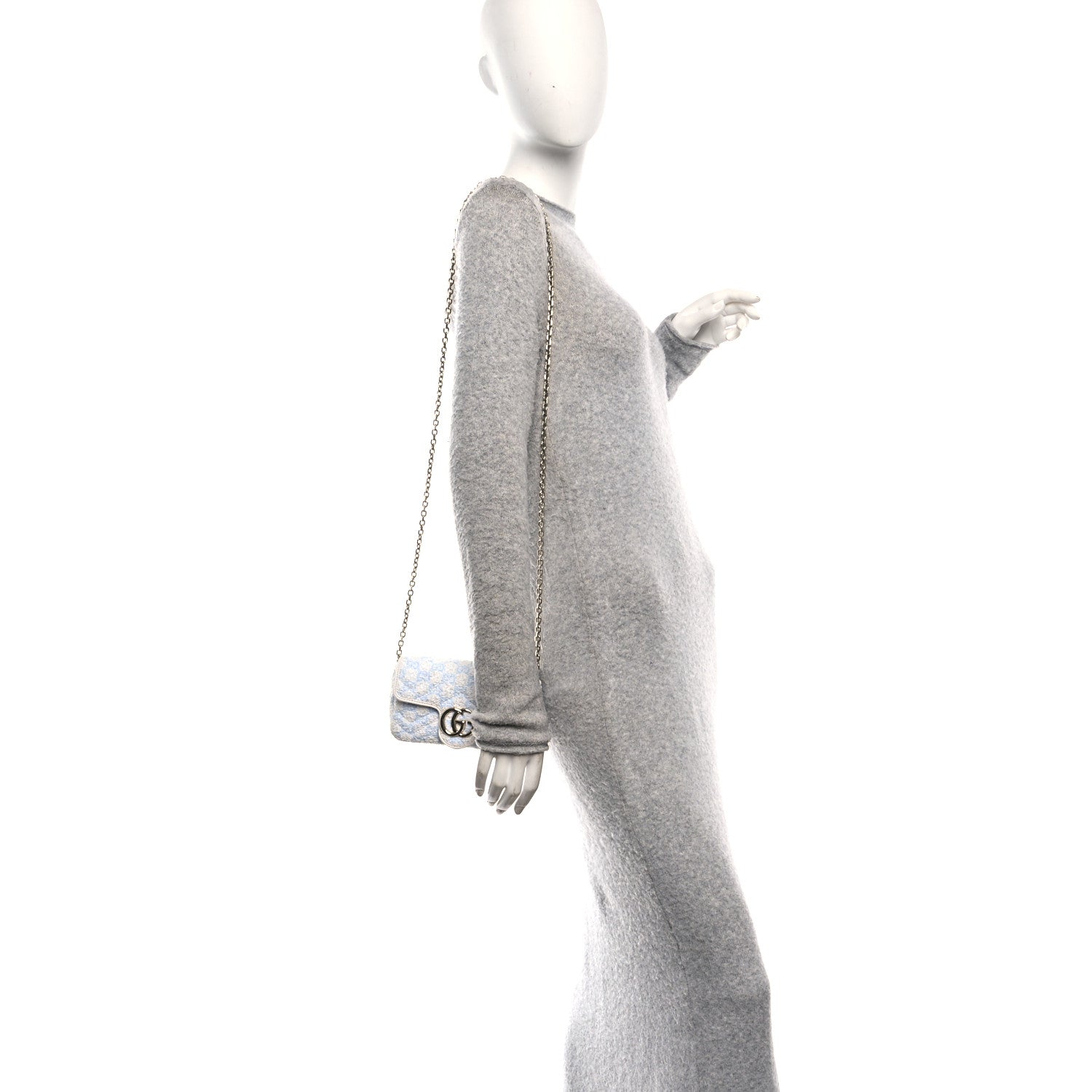 Gucci Sponge Boucle Matelasse Mini GG Marmont Shoulder Bag White Light Blue Grey 2 of 10