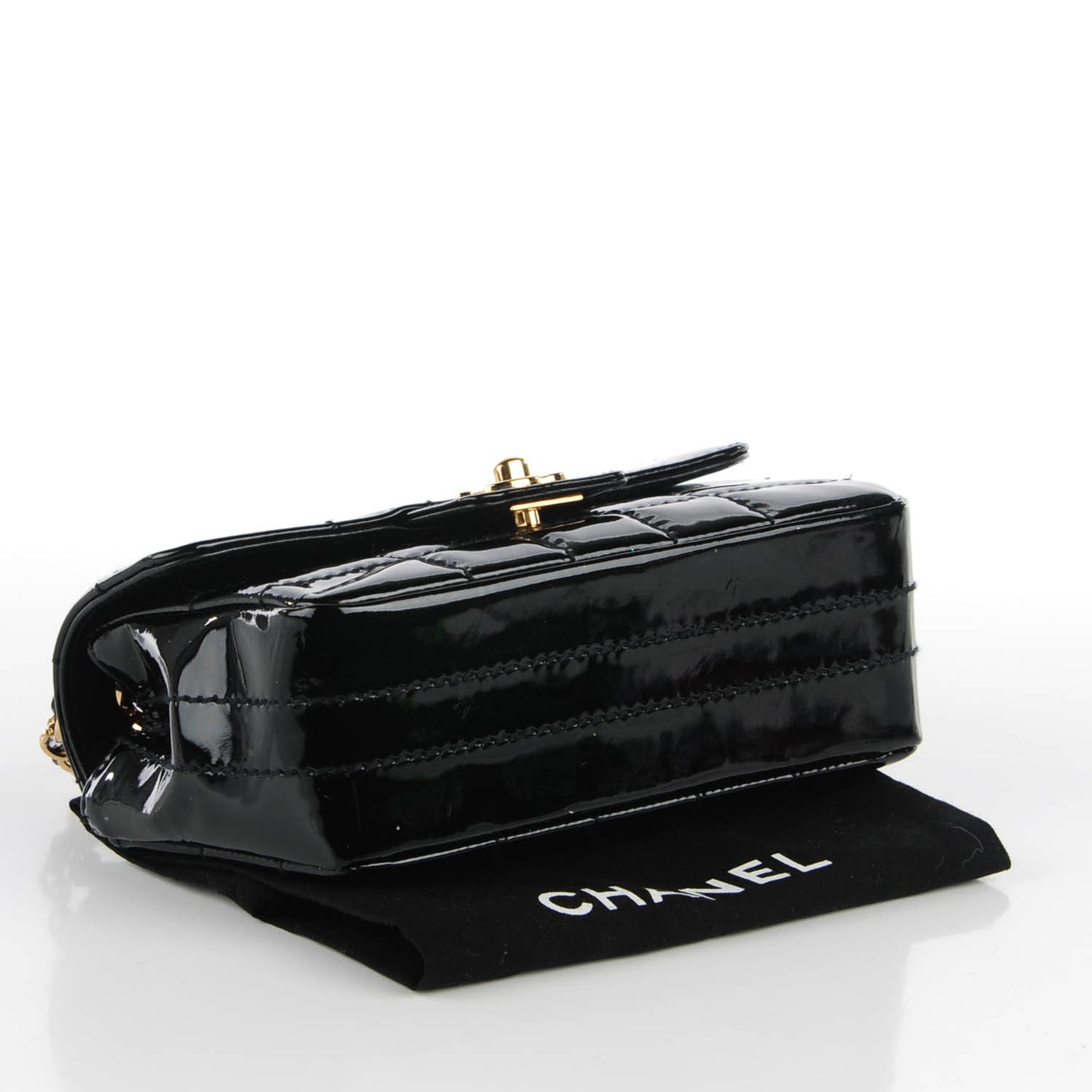 Patent Square Stitched Mini Flap Black
