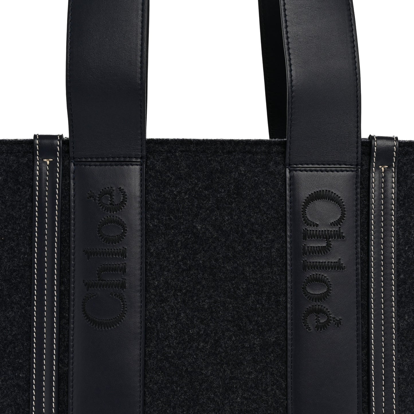 Felt Shiny Calfskin Medium Woody Ribbon Tote Obscure Navy