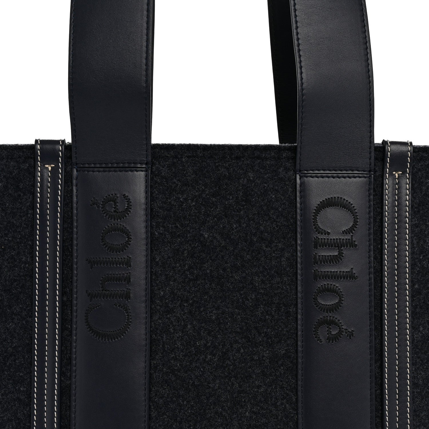 Chloe Felt Shiny Calfskin Medium Woody Ribbon Tote Obscure Navy 8 of 13
