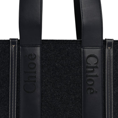 Chloe Felt Shiny Calfskin Medium Woody Ribbon Tote Obscure Navy 8 of 13