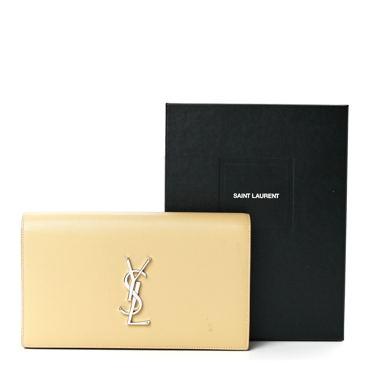 Saint Laurent Grain De Poudre Classic Kate Monogram Clutch Nude Powder 13 of 13