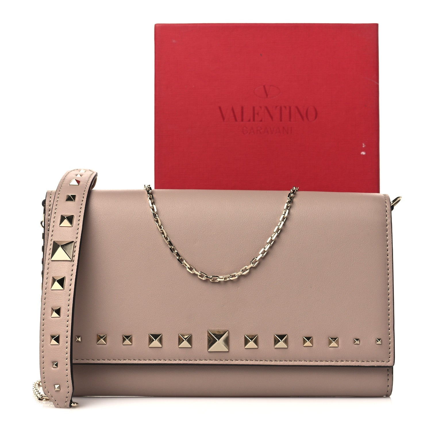 Valentino Garavani Vitello Rockstud Crossbody Wallet on Chain Poudre 10 of 10