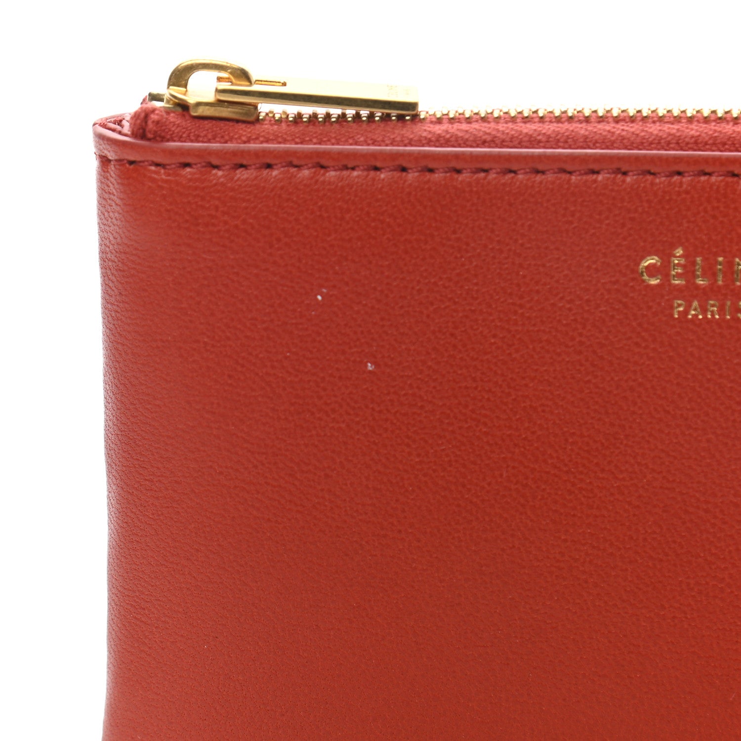 Celine Calfskin Medium Half Zip Multifunction Wallet Coin Purse Fox Red 17 of 18
